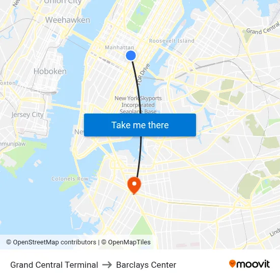 Grand Central Terminal to Barclays Center map