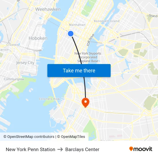 New York Penn Station to Barclays Center map