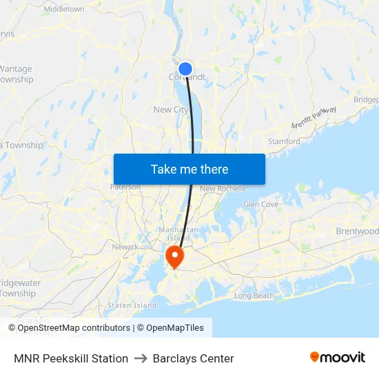 MNR Peekskill Station to Barclays Center map