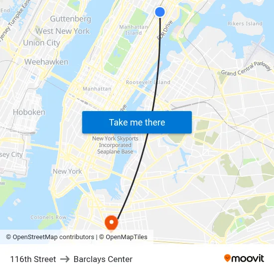 116th Street to Barclays Center map