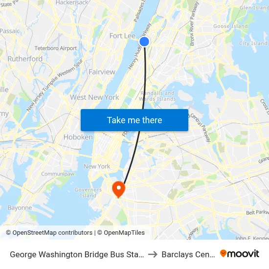 George Washington Bridge Bus Station to Barclays Center map