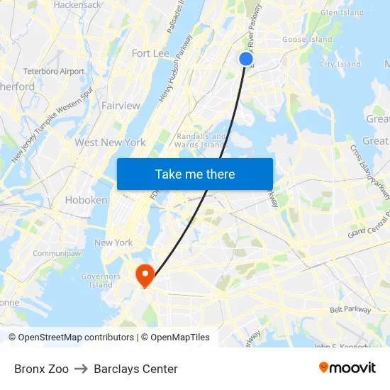Bronx Zoo to Barclays Center map