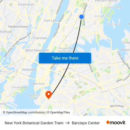 New York Botanical Garden Tram to Barclays Center map