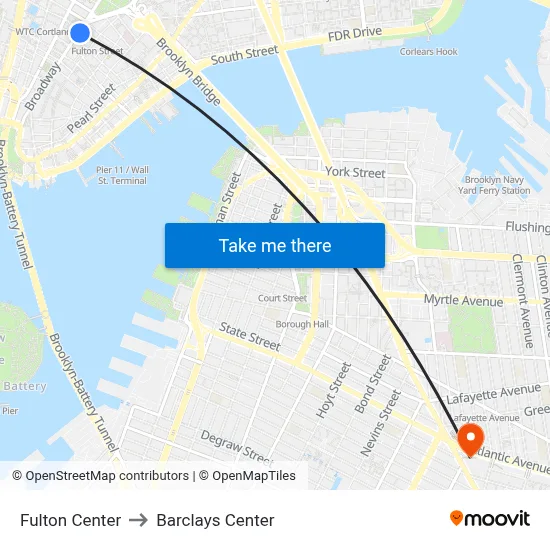 Fulton Center to Barclays Center map