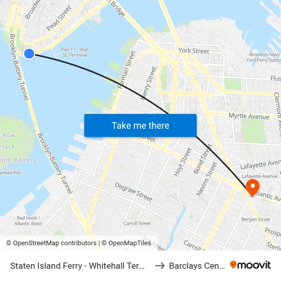 Staten Island Ferry - Whitehall Terminal to Barclays Center map