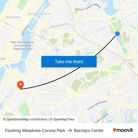 Flushing Meadows-Corona Park to Barclays Center map