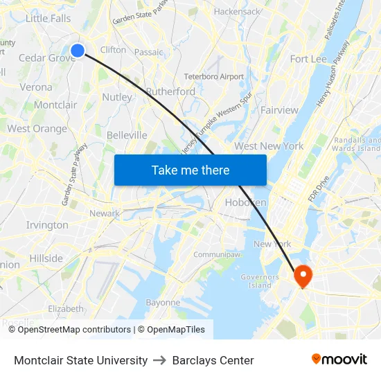 Montclair State University to Barclays Center map