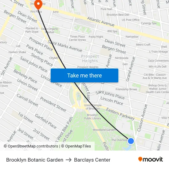 Brooklyn Botanic Garden to Barclays Center map