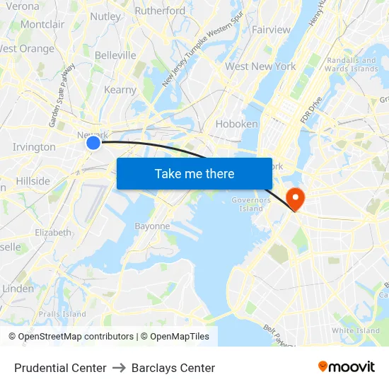 Prudential Center to Barclays Center map
