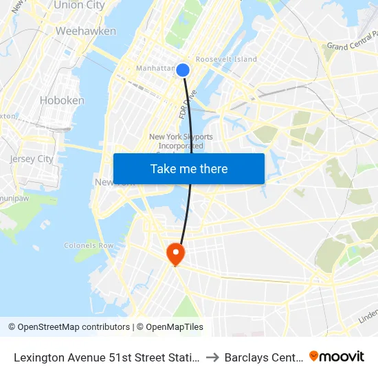 Lexington Avenue 51st Street Station to Barclays Center map