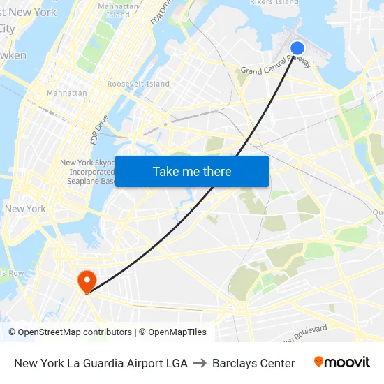 New York La Guardia Airport LGA to Barclays Center map