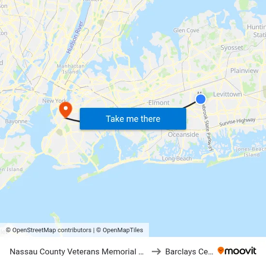 Nassau County Veterans Memorial Coliseum to Barclays Center map
