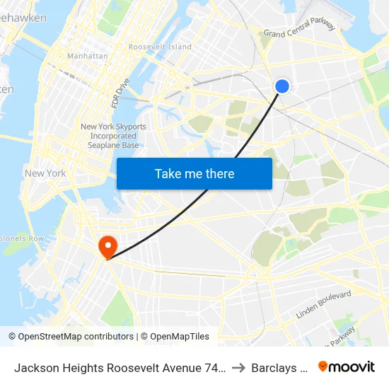 Jackson Heights Roosevelt Avenue 74th Street Station to Barclays Center map