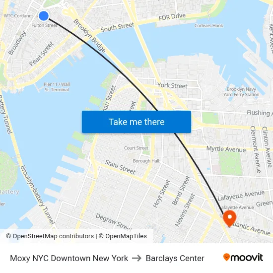 Moxy NYC Downtown New York to Barclays Center map