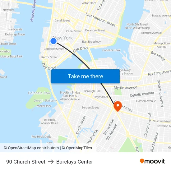 90 Church Street to Barclays Center map