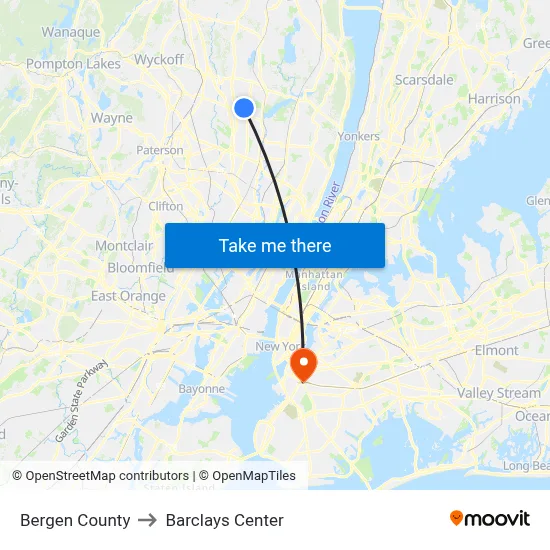 Bergen County to Barclays Center map