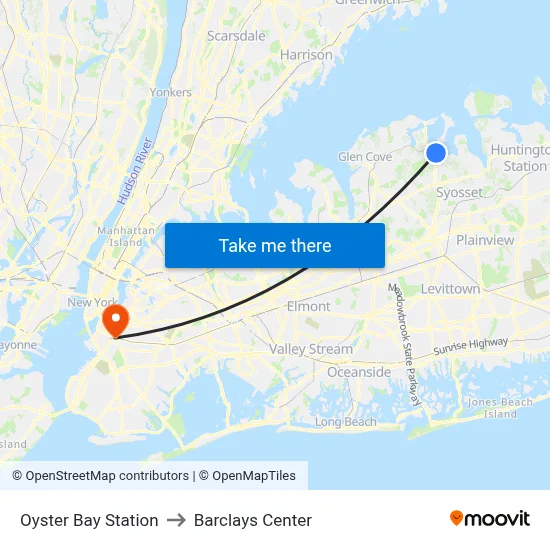 Oyster Bay Station to Barclays Center map