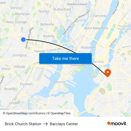 Brick Church Station to Barclays Center map