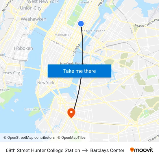 68th Street Hunter College Station to Barclays Center map