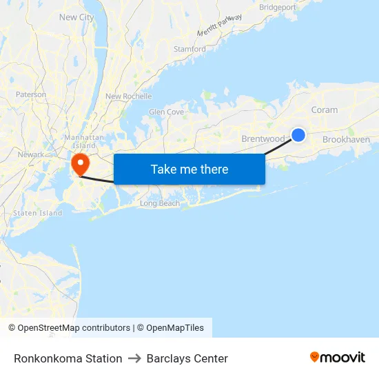 Ronkonkoma Station to Barclays Center map