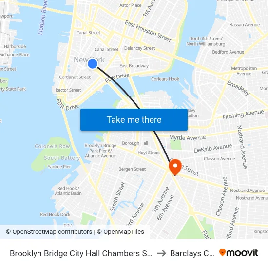 Brooklyn Bridge City Hall Chambers Street Station to Barclays Center map