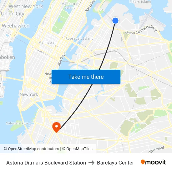 Astoria Ditmars Boulevard Station to Barclays Center map