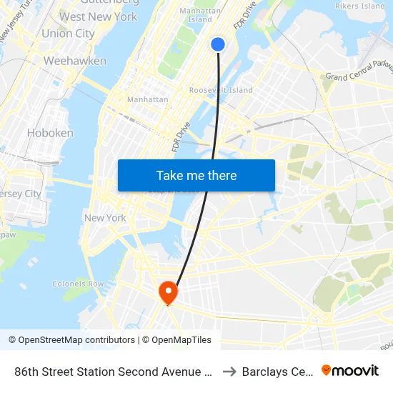 86th Street Station Second Avenue Subway to Barclays Center map