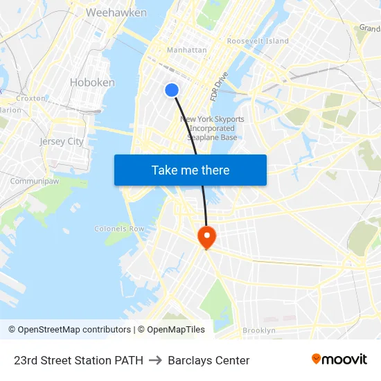 23rd Street Station PATH to Barclays Center map