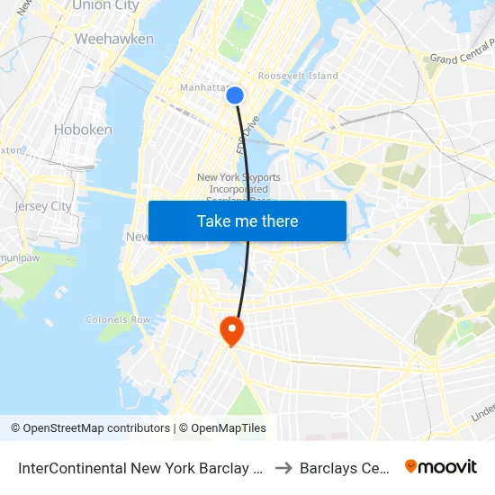 InterContinental New York Barclay Hotel to Barclays Center map