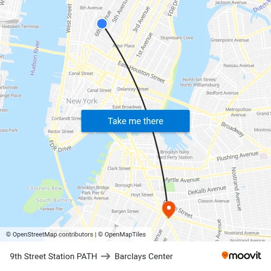 9th Street Station PATH to Barclays Center map