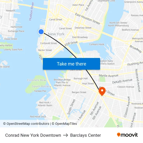 Conrad New York Downtown to Barclays Center map
