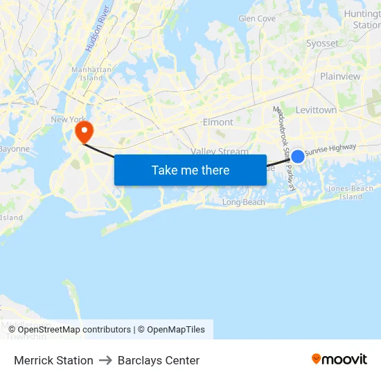 Merrick Station to Barclays Center map