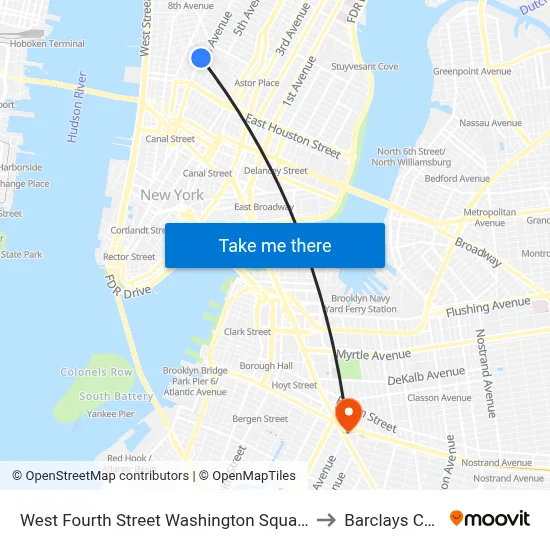 West Fourth Street Washington Square Station to Barclays Center map