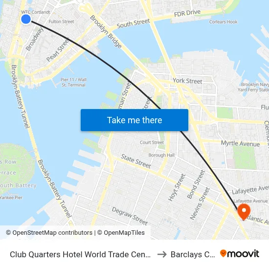 Club Quarters Hotel World Trade Center New York to Barclays Center map