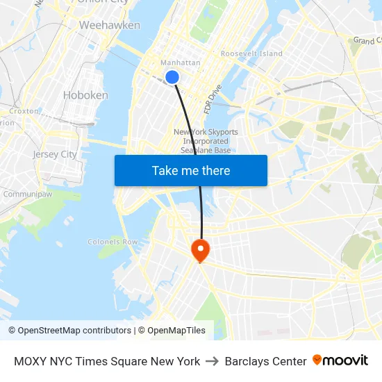 MOXY NYC Times Square New York to Barclays Center map