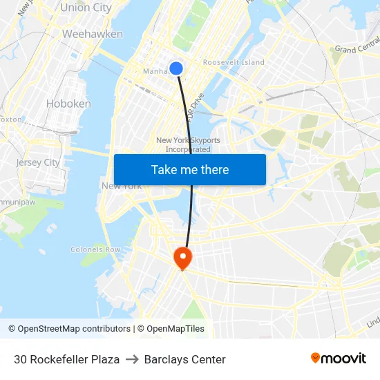 30 Rockefeller Plaza to Barclays Center map