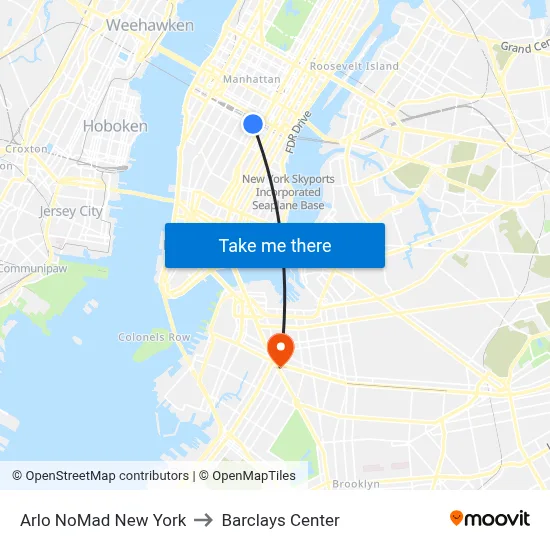 Arlo NoMad New York to Barclays Center map