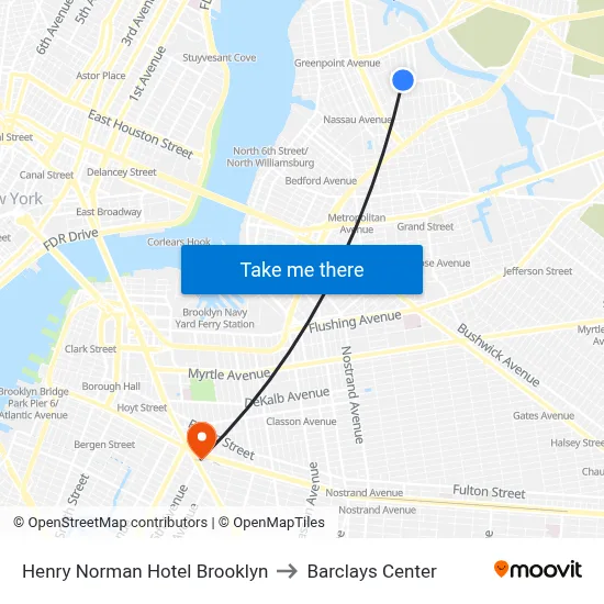 Henry Norman Hotel Brooklyn to Barclays Center map