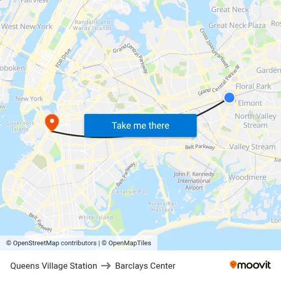 Queens Village Station to Barclays Center map