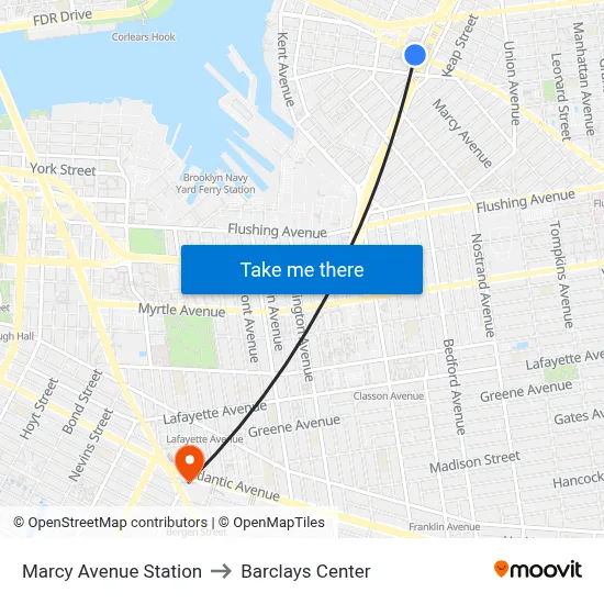Marcy Avenue Station to Barclays Center map