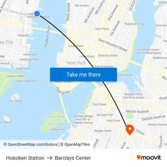 Hoboken Station to Barclays Center map