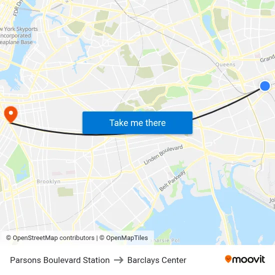 Parsons Boulevard Station to Barclays Center map