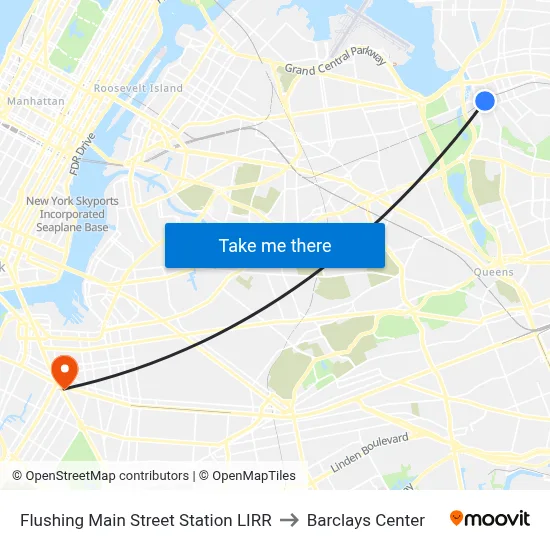 Flushing Main Street Station LIRR to Barclays Center map