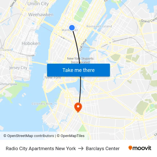 Radio City Apartments New York to Barclays Center map
