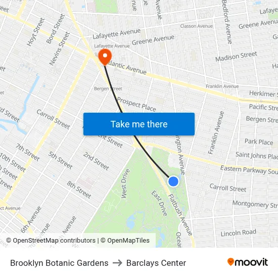 Brooklyn Botanic Gardens to Barclays Center map