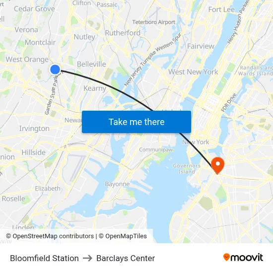 Bloomfield Station to Barclays Center map