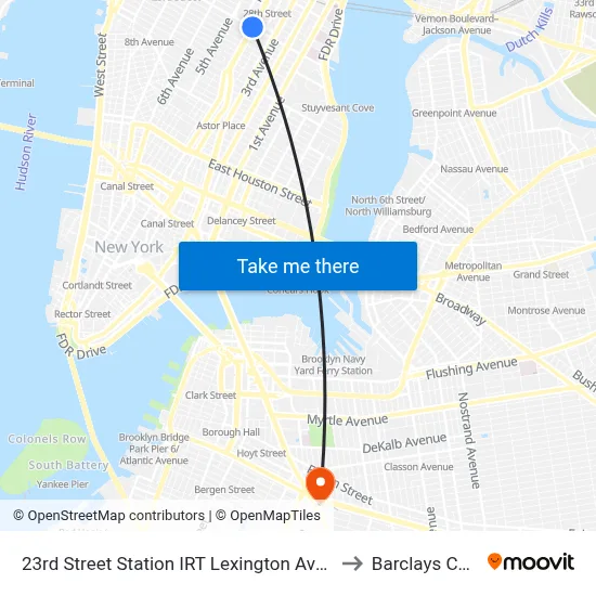 23rd Street Station IRT Lexington Avenue Line to Barclays Center map