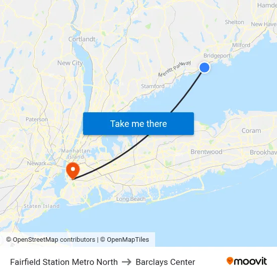 Fairfield Station Metro North to Barclays Center map