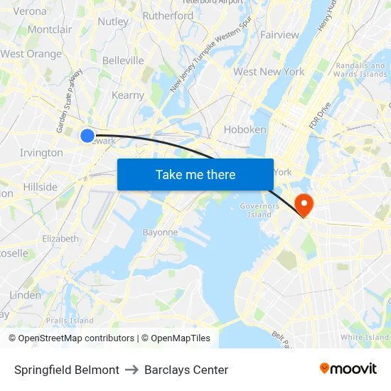 Springfield Belmont to Barclays Center map