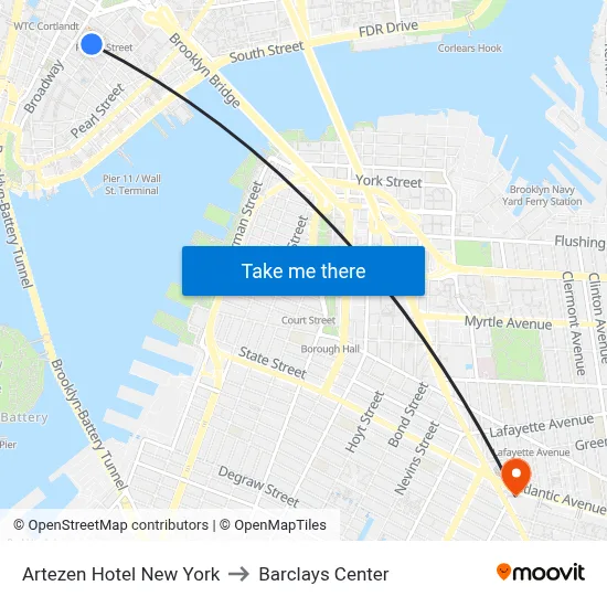 Artezen Hotel New York to Barclays Center map